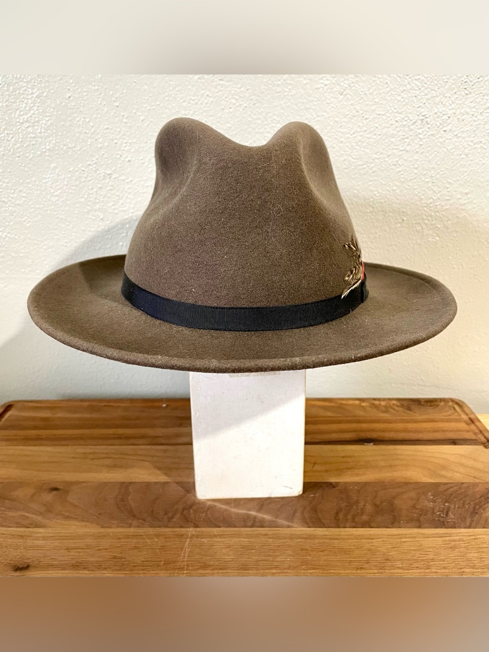 Vintage LiteFelt Brown Wool Felt Fedora Hat Made In USA Wide Brim Western Warm